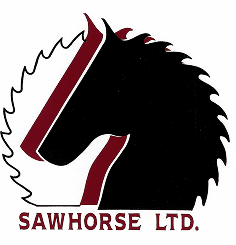 Horse silhouette logo with saw blade.