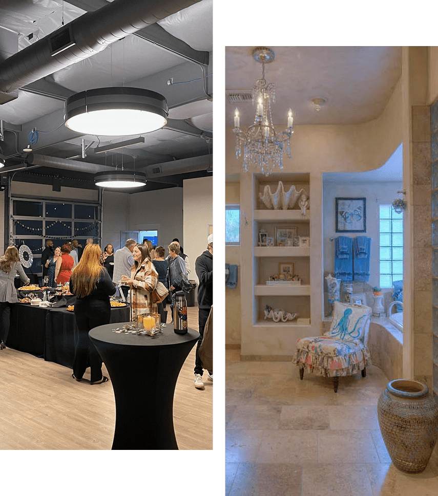 Social gathering and cozy interior space.
